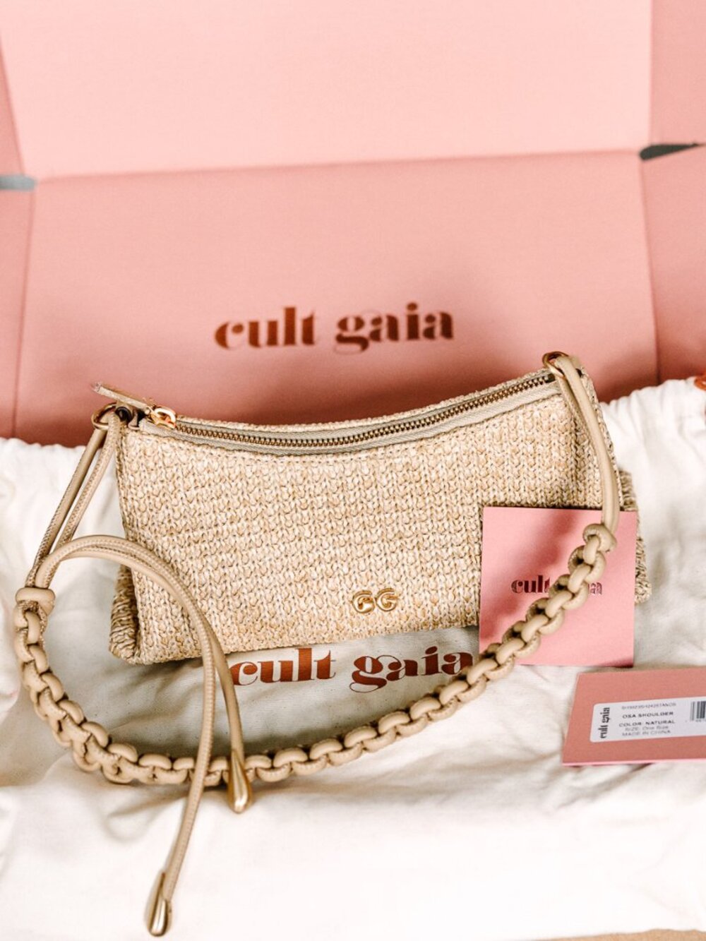 Cult Gaia Oda Shoulder Bag | Natural Raffia | NWT | Box & Dust Bag